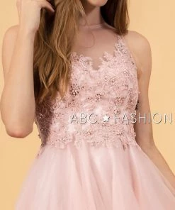 Short Tulle Dress With Floral Appliqued Bodice By Elizabeth K GS1607 Prom