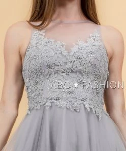 Short Tulle Dress With Floral Appliqued Bodice By Elizabeth K GS1607 Prom