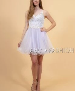 Short Tulle Dress With Floral Appliqued Bodice By Elizabeth K GS1607 Prom