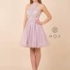 Short Tulle Dress With Halter Lace Bodice By Nox Anabel E696 Prom 1 Short Tulle Dress With Halter Lace Bodice By Nox Anabel E696 Prom