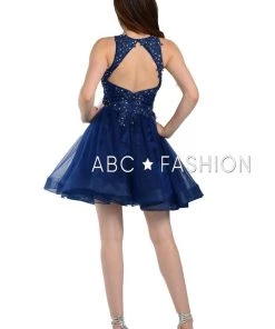 Prom Short Tulle Dress With Lace Applique Bodice By Poly USA 8074
