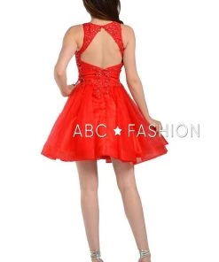 Prom Short Tulle Dress With Lace Applique Bodice By Poly USA 8074