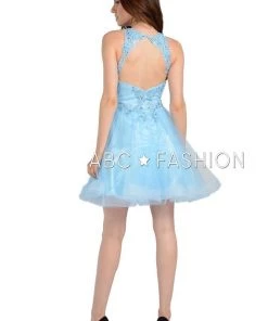 Prom Short Tulle Dress With Lace Applique Bodice By Poly USA 8074