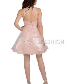 Prom Short Tulle Dress With Lace Applique Bodice By Poly USA 8074