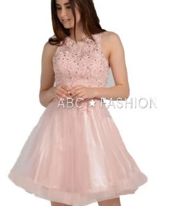 Prom Short Tulle Dress With Lace Applique Bodice By Poly USA 8074