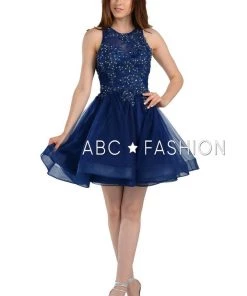 Prom Short Tulle Dress With Lace Applique Bodice By Poly USA 8074