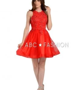 Prom Short Tulle Dress With Lace Applique Bodice By Poly USA 8074