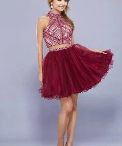 Short Two Piece Dress With Beaded Top By Nox Anabel 6326