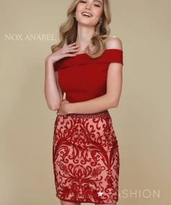 Prom Short Two-Piece Dress With Embroidered Skirt By Nox Anabel E664