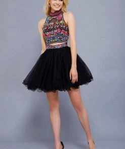 Short Two Piece Dress With Floral Embroidered Top By Nox Anabel 6272