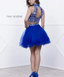 Short Two Piece Dress With Floral Embroidered Top By Nox Anabel 6272