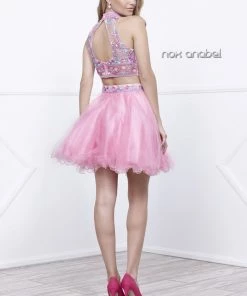 Short Two Piece Dress With Floral Embroidered Top By Nox Anabel 6272