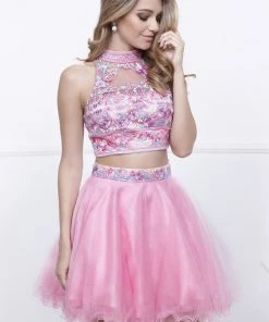 Short Two Piece Dress With Floral Embroidered Top By Nox Anabel 6272
