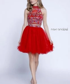 Short Two Piece Dress With Floral Embroidered Top By Nox Anabel 6272