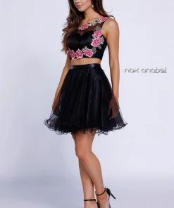 Short Two Piece Dress With Floral Top By Nox Anabel 6228 Prom