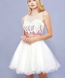 Short Two Piece Embroidered Ivory Dress By Nox Anabel 6352 Prom