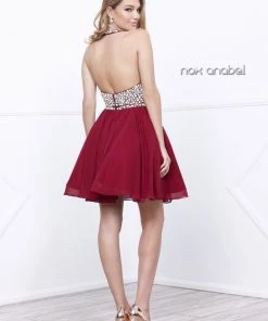 Short Two Piece Halter Dress With Beaded Top By Nox Anabel 6257 Prom
