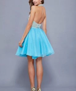 Short Two Piece Halter Dress With Beaded Top By Nox Anabel 6257 Prom