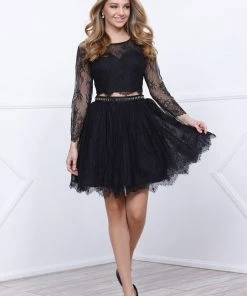 Short Two Piece Lace Dress With Long Sleeves By Nox Anabel 6268 Prom 10 Short Two Piece Lace Dress With Long Sleeves By Nox Anabel 6268 Prom