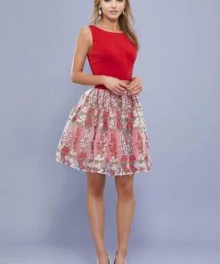 Prom Short Two Piece Red Floral Embroidered Dress By Nox Anabel 6343