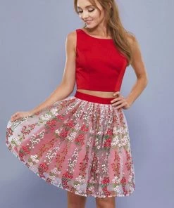 Prom Short Two Piece Red Floral Embroidered Dress By Nox Anabel 6343