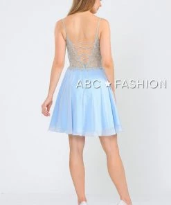 Prom Short V-Neck Chiffon Dress With Corset Back By Poly USA 8434