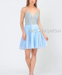 Prom Short V-Neck Chiffon Dress With Corset Back By Poly USA 8434
