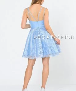 Short V-Neck Dress With A-line Lace Skirt By Poly USA 8418 Prom