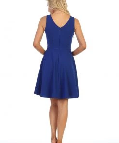 Short V-Neck Dress With Beaded Waistband By Celavie 6379