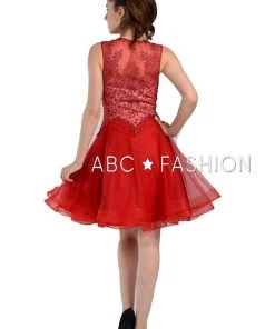 Short V-Neck Dress With Embroidered Bodice By Poly USA 8072