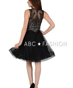 Short V-Neck Dress With Embroidered Bodice By Poly USA 8072