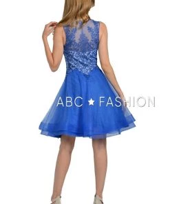 Short V-Neck Dress With Embroidered Bodice By Poly USA 8072