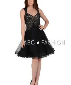 Short V-Neck Dress With Embroidered Bodice By Poly USA 8072