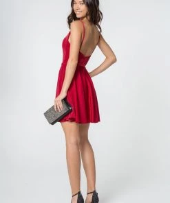 Short V-Neck Glitter Dress With Pockets By Elizabeth K GS2837