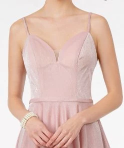 Short V-Neck Glitter Dress With Pockets By Elizabeth K GS2837