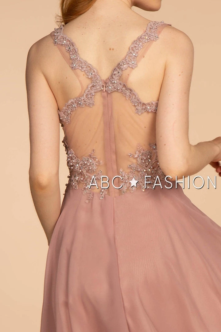 Short V-Neck Pink Dress With Embellished Top By Elizabeth K GS1619 6 Short V-Neck Pink Dress With Embellished Top By Elizabeth K GS1619