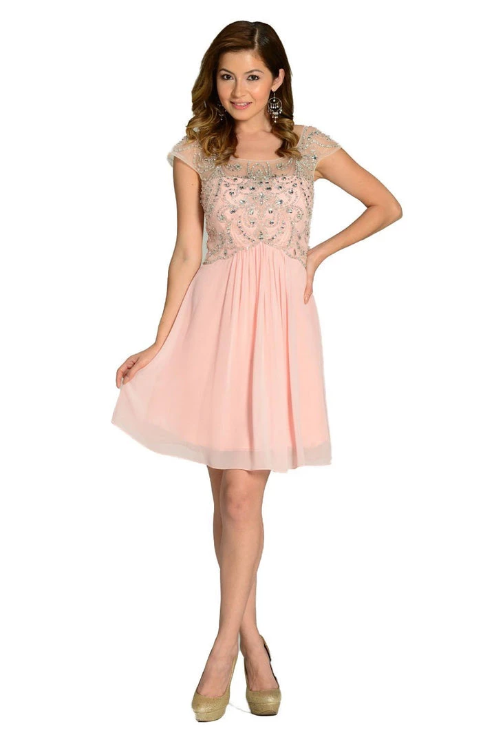 Prom Short White Cap Sleeve Dress With Jeweled Bodice By Poly USA 7 Prom Short White Cap Sleeve Dress With Jeweled Bodice By Poly USA