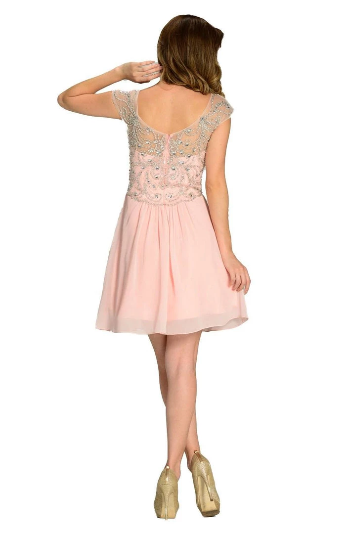 Prom Short White Cap Sleeve Dress With Jeweled Bodice By Poly USA 8 Prom Short White Cap Sleeve Dress With Jeweled Bodice By Poly USA