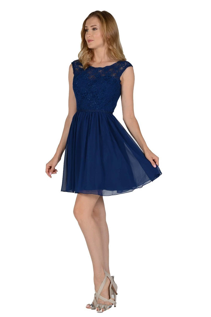 Short White Chiffon Dress With Lace Bodice By Poly USA 6 Short White Chiffon Dress With Lace Bodice By Poly USA