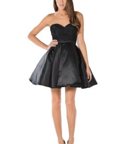 Short White Strapless Dress With Lace Bodice By Poly USA Prom