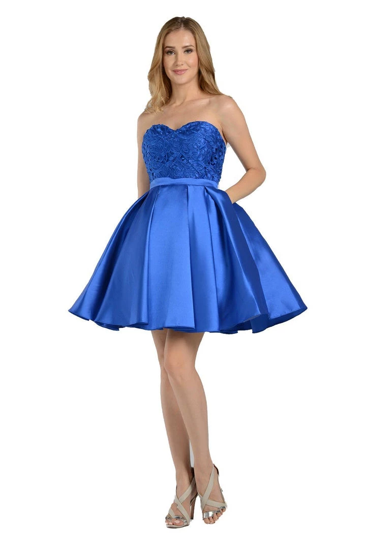 Short White Strapless Dress With Lace Bodice By Poly USA Prom 6 Short White Strapless Dress With Lace Bodice By Poly USA Prom