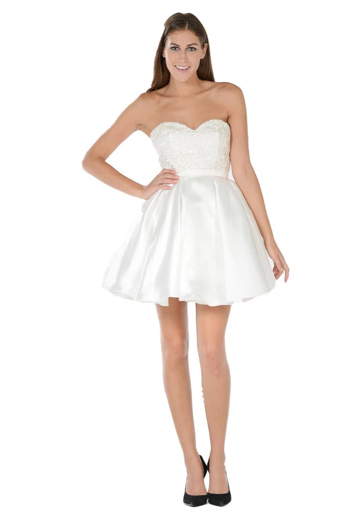 Short White Strapless Dress With Lace Bodice By Poly USA Prom 3 Short White Strapless Dress With Lace Bodice By Poly USA Prom
