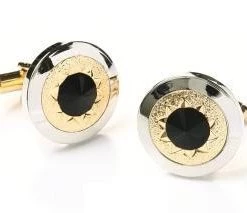 ABC Fashion Silver And Gold Cufflinks With Black Stone Men