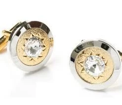 ABC Fashion Silver And Gold Cufflinks With Clear Crystal Men