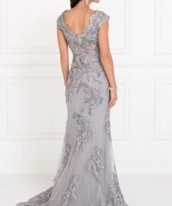 Prom Silver Cap Sleeve Lace Mermaid Gown By Elizabeth K GL1540