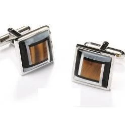 ABC Fashion Men Silver Cufflinks With Amber Stone