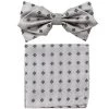 Vesuvio Napoli Men Silver Diamond Pattern Bow Tie With Pocket Square (Pointed Tip)