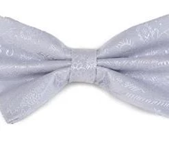 Vesuvio Napoli Men Silver Paisley Bow Ties With Matching Pocket Squares
