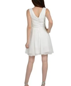 Silver Short Knee Length Chiffon Dress By Poly USA Prom