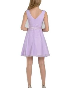 Silver Short Knee Length Chiffon Dress By Poly USA Prom